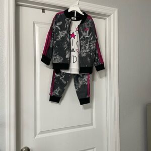 Adidas Kids Floral Track Set - Black and Pink